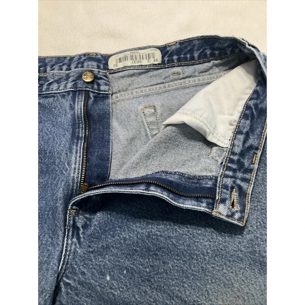 Carhartt Relaxed Fit Jeans Mens 38x30 Blue Workwear Heavyweight Denim Cotton Zip
